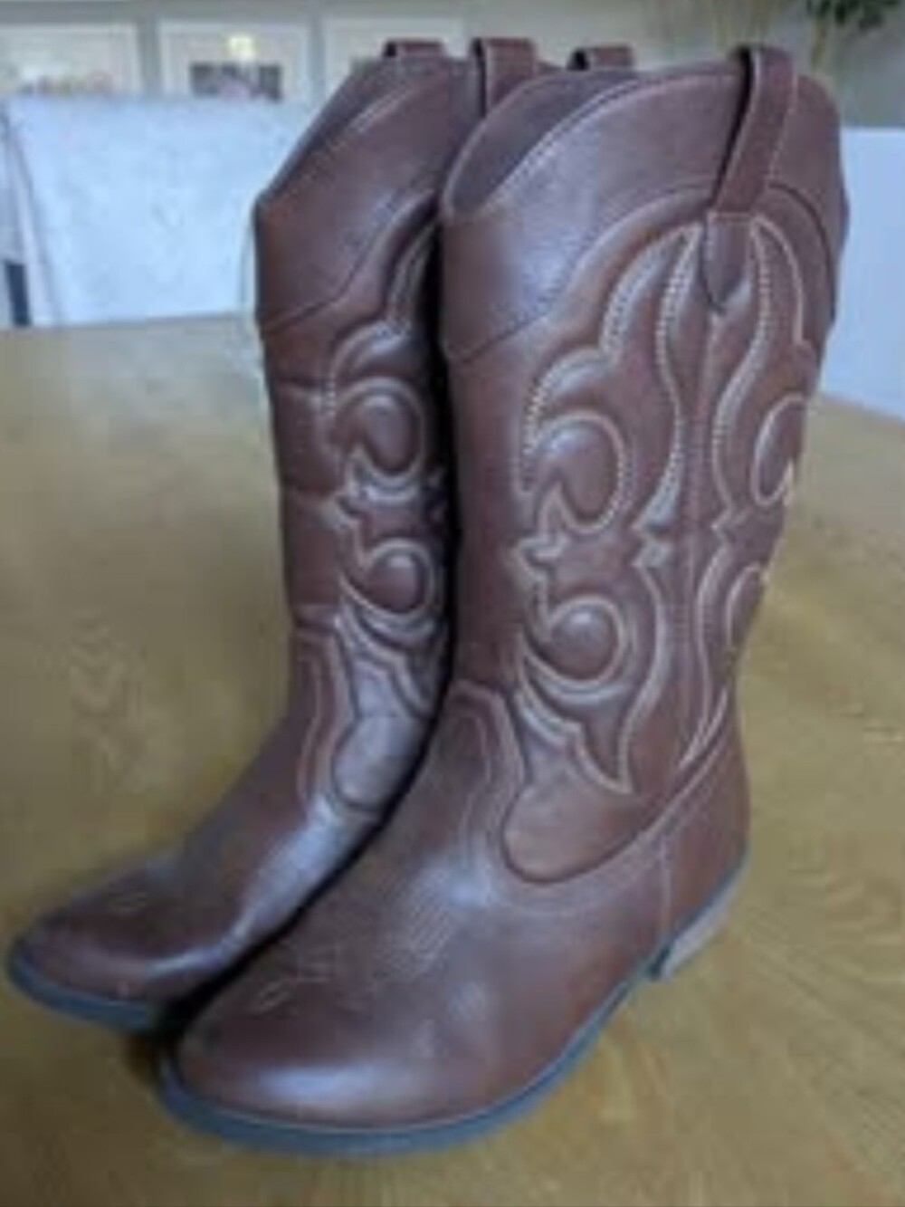 Cat & Jack Brown Kids Western Boots with Embroidered Stitching